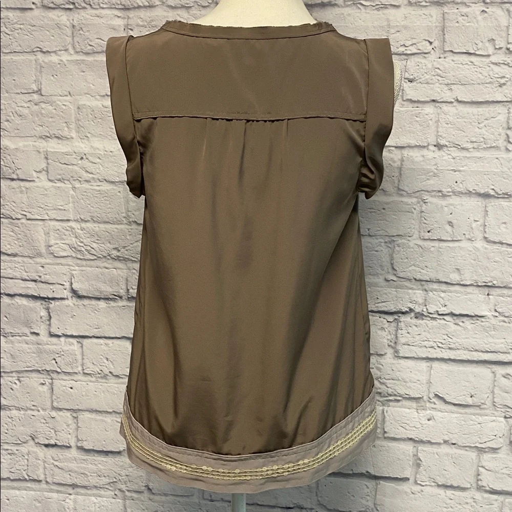 Ann Taylor Loft Satin Brown Sleeveless Top with Cream Sequins Size MP - Picture 5 of 9